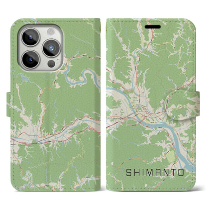 【四万十（高知県）】地図柄iPhoneケース（手帳タイプ）ナチュラル・iPhone 15 Pro 用