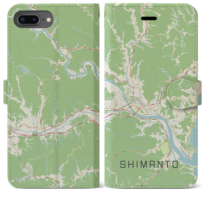 【四万十（高知県）】地図柄iPhoneケース（手帳タイプ）ナチュラル・iPhone 8Plus /7Plus / 6sPlus / 6Plus 用