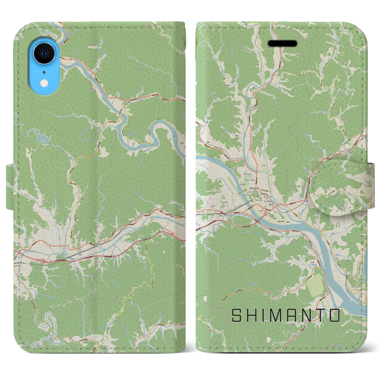 【四万十】地図柄iPhoneケース（手帳両面タイプ・ナチュラル）iPhone XR 用