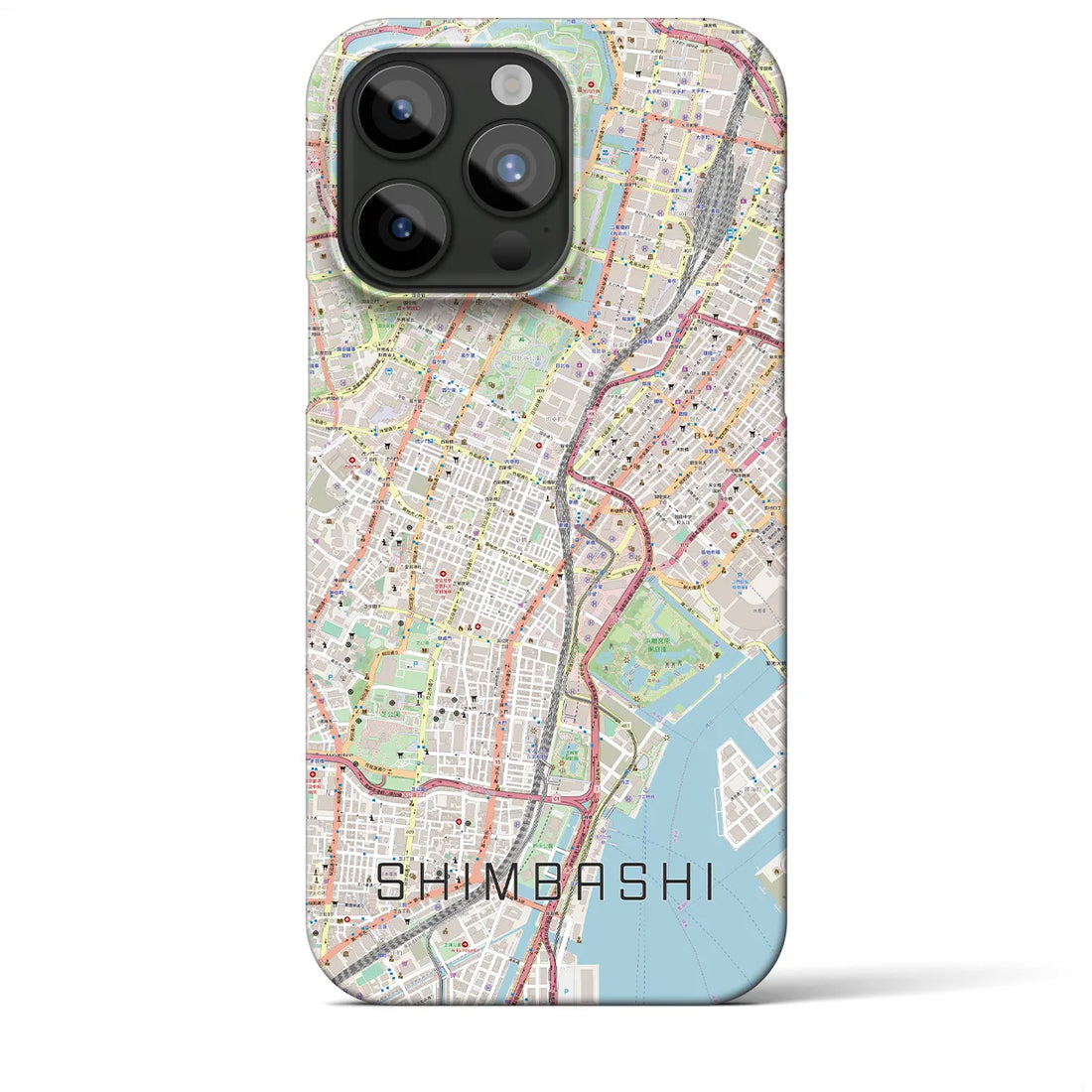 【新橋】地図柄iPhoneケース（バックカバータイプ・ナチュラル）iPhone 15 Pro Max 用