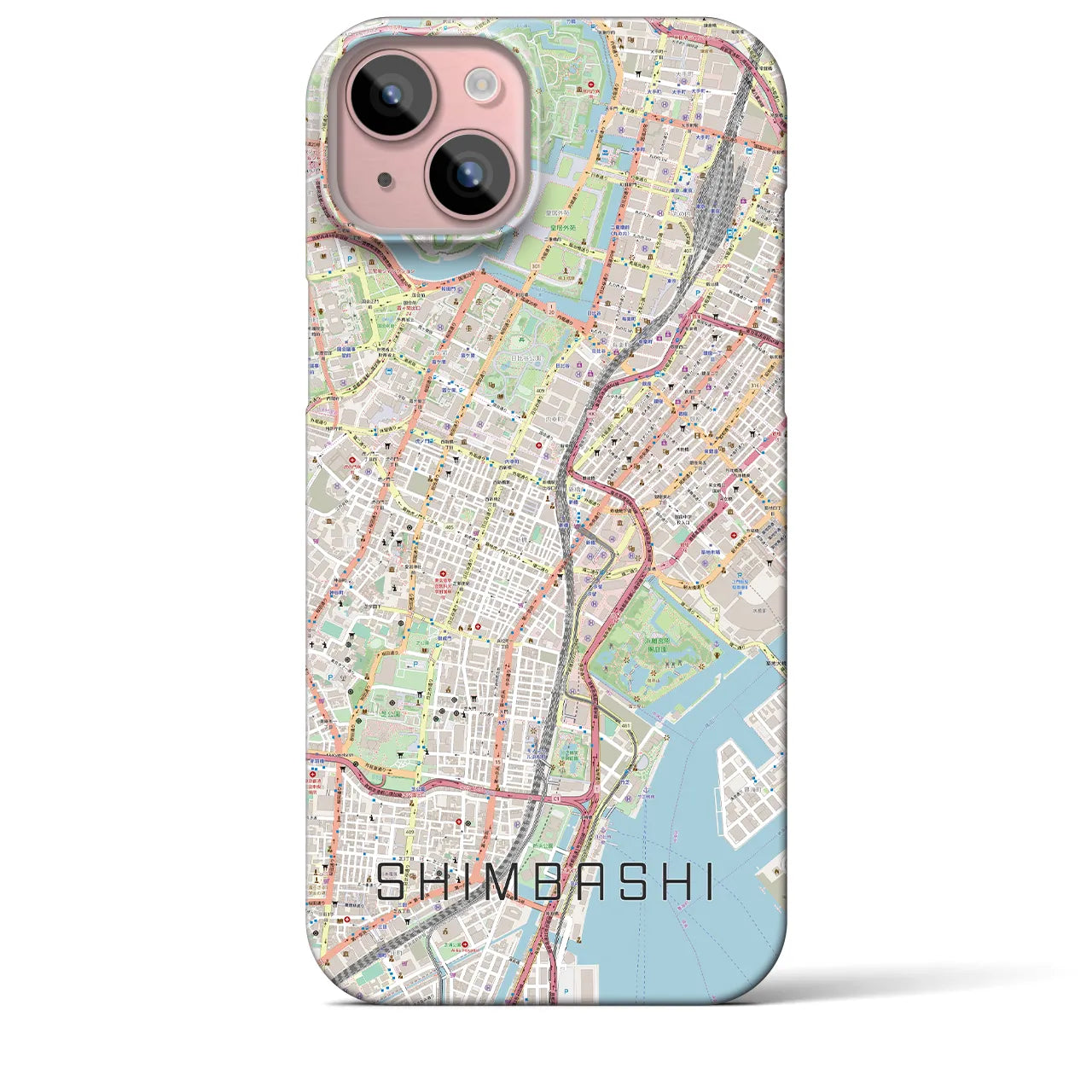 【新橋】地図柄iPhoneケース（バックカバータイプ・ナチュラル）iPhone 15 Plus 用