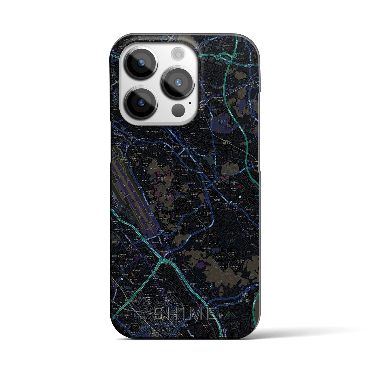 【志免】地図柄iPhoneケース（バックカバータイプ・ブラック）iPhone 14 Pro 用