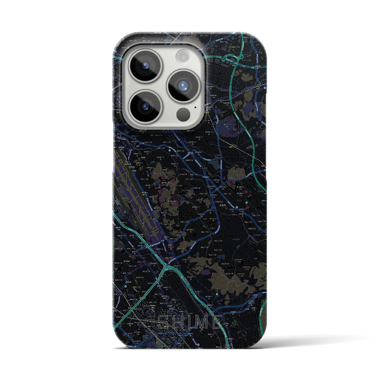 【志免】地図柄iPhoneケース（バックカバータイプ・ブラック）iPhone 15 Pro 用