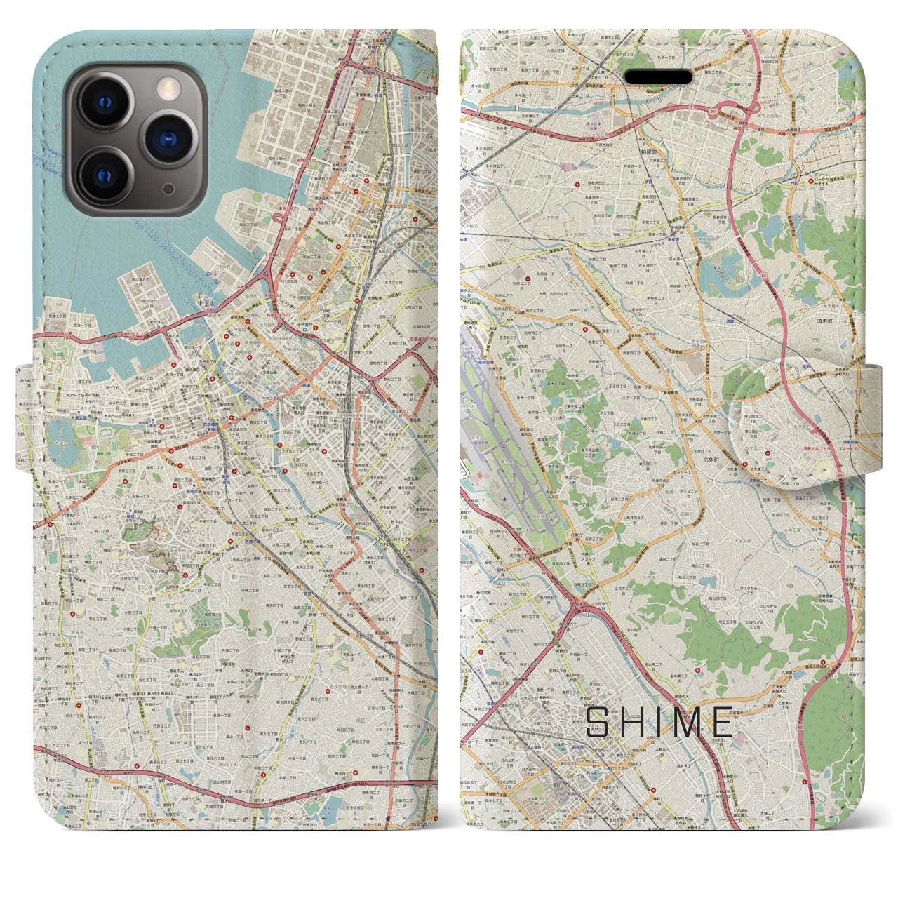 【志免】地図柄iPhoneケース（手帳両面タイプ・ナチュラル）iPhone 11 Pro Max 用