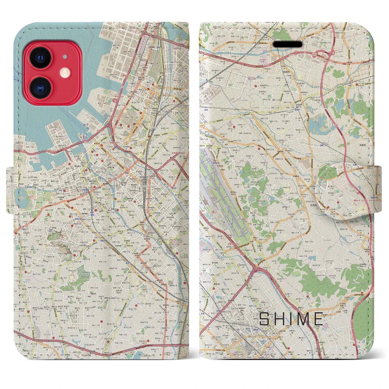 【志免】地図柄iPhoneケース（手帳両面タイプ・ナチュラル）iPhone 11 用