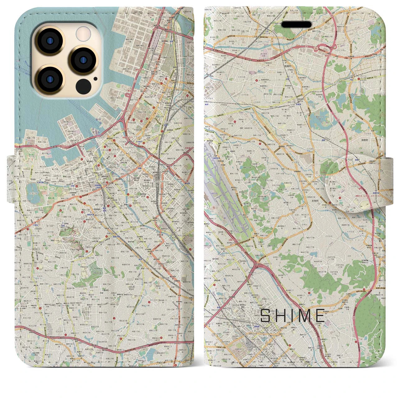 【志免】地図柄iPhoneケース（手帳両面タイプ・ナチュラル）iPhone 12 Pro Max 用