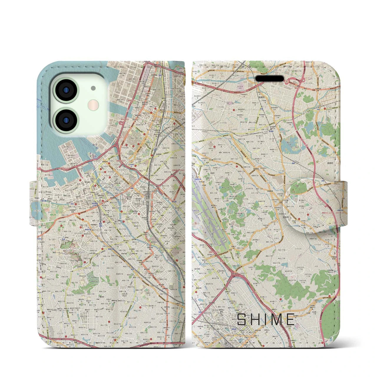 【志免】地図柄iPhoneケース（手帳両面タイプ・ナチュラル）iPhone 12 mini 用