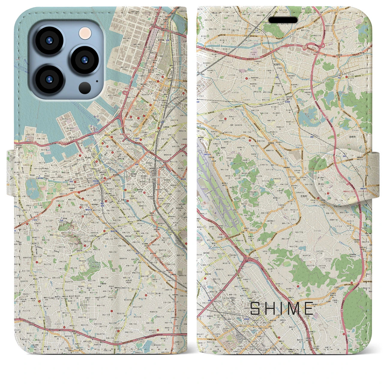 【志免】地図柄iPhoneケース（手帳両面タイプ・ナチュラル）iPhone 13 Pro Max 用