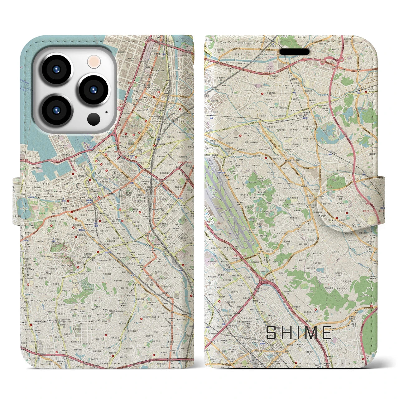 【志免】地図柄iPhoneケース（手帳両面タイプ・ナチュラル）iPhone 13 Pro 用