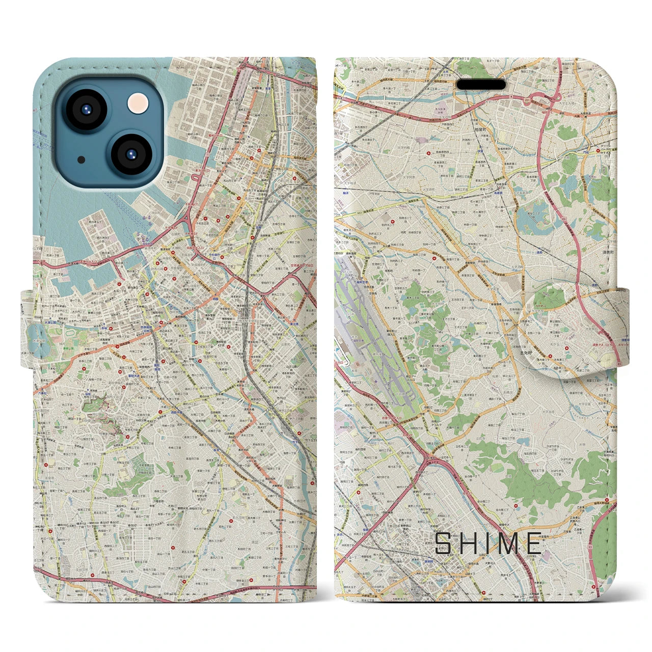 【志免】地図柄iPhoneケース（手帳両面タイプ・ナチュラル）iPhone 13 用