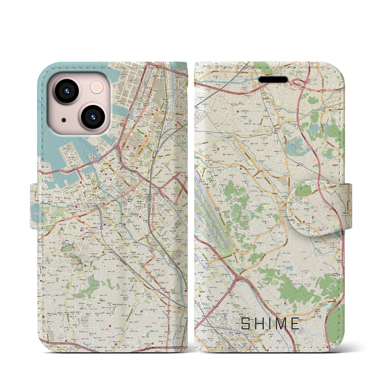 【志免】地図柄iPhoneケース（手帳両面タイプ・ナチュラル）iPhone 13 mini 用