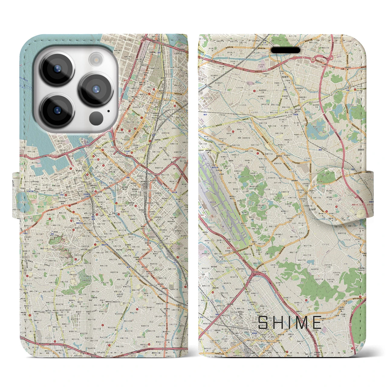 【志免】地図柄iPhoneケース（手帳両面タイプ・ナチュラル）iPhone 14 Pro 用