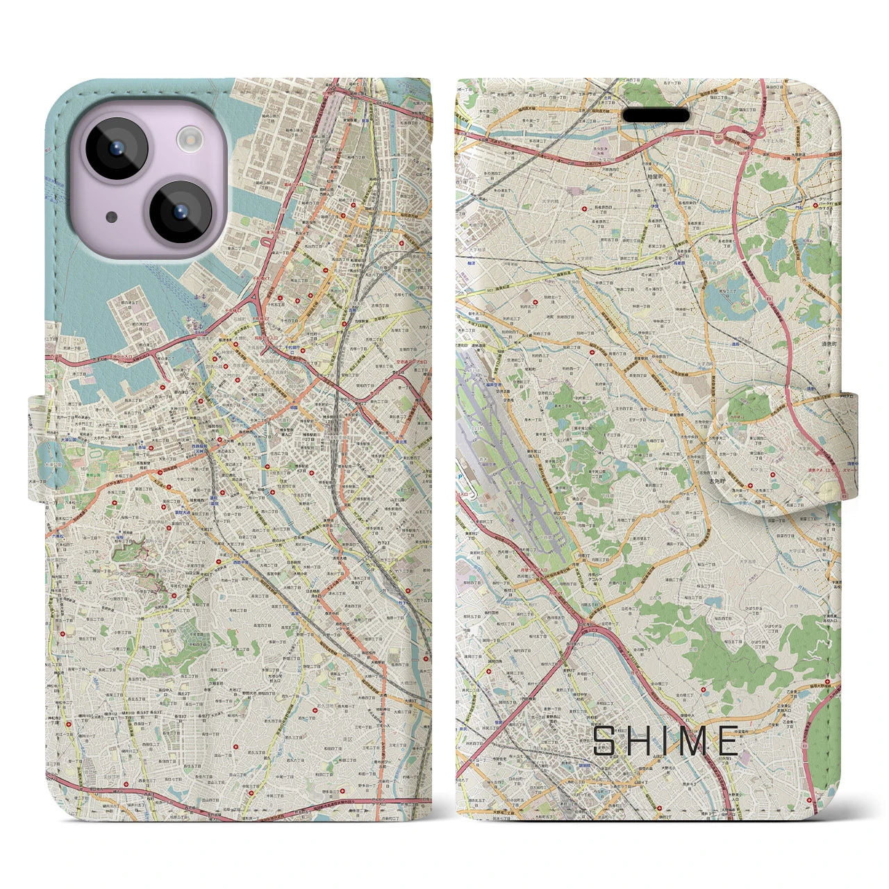 【志免】地図柄iPhoneケース（手帳両面タイプ・ナチュラル）iPhone 14 用