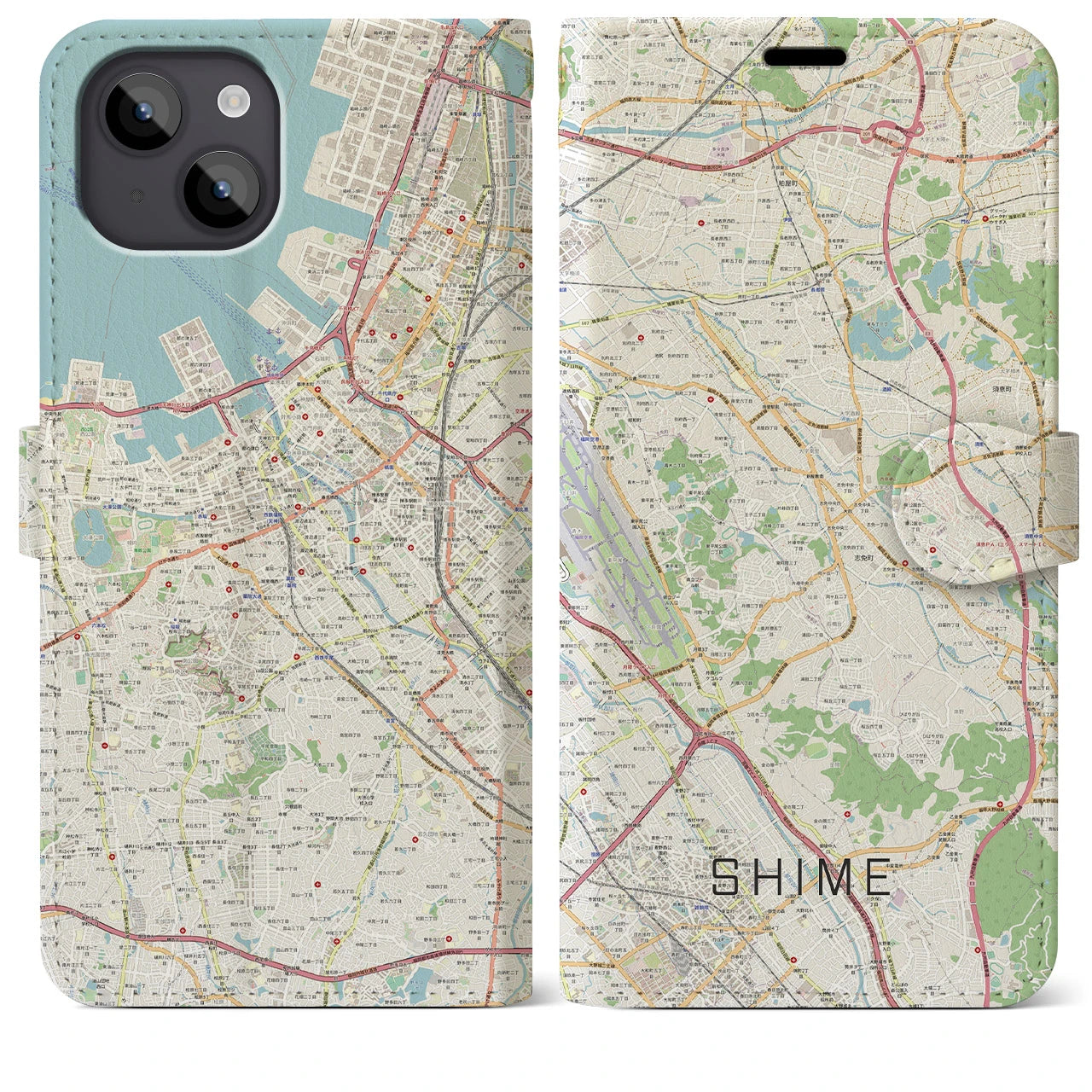 【志免】地図柄iPhoneケース（手帳両面タイプ・ナチュラル）iPhone 14 Plus 用