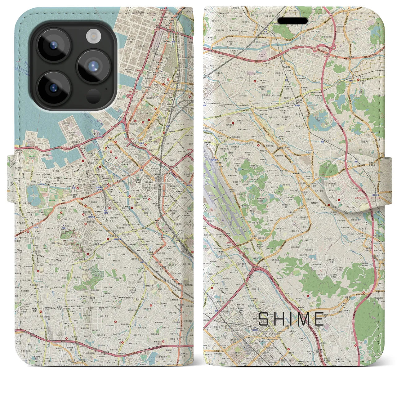 【志免】地図柄iPhoneケース（手帳両面タイプ・ナチュラル）iPhone 15 Pro Max 用