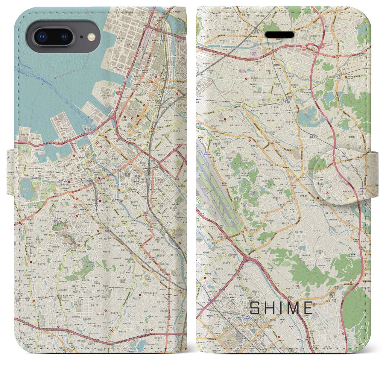 【志免】地図柄iPhoneケース（手帳両面タイプ・ナチュラル）iPhone 8Plus /7Plus / 6sPlus / 6Plus 用