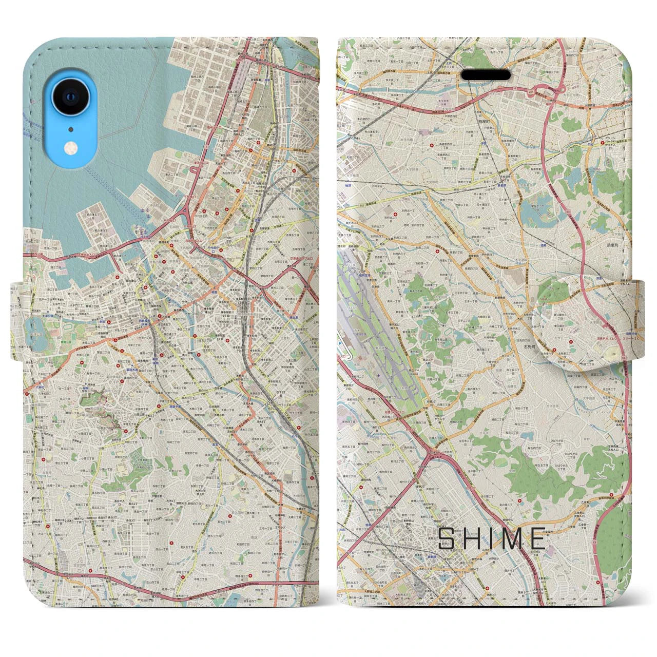 【志免】地図柄iPhoneケース（手帳両面タイプ・ナチュラル）iPhone XR 用