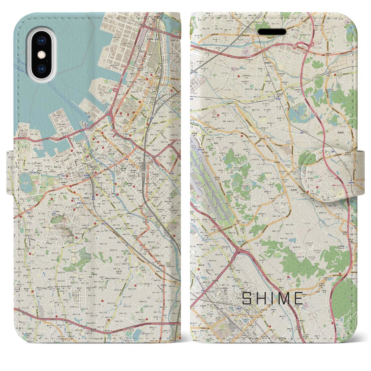 【志免】地図柄iPhoneケース（手帳両面タイプ・ナチュラル）iPhone XS Max 用