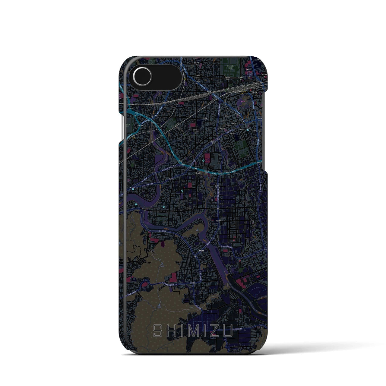 【清水（静岡県清水町）】地図柄iPhoneケース（バックカバータイプ・ブラック）iPhone SE（第3 / 第2世代） / 8 / 7 / 6s / 6 用