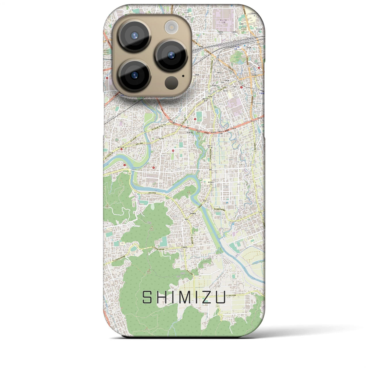 【清水（静岡県清水町）】地図柄iPhoneケース（バックカバータイプ・ナチュラル）iPhone 14 Pro Max 用