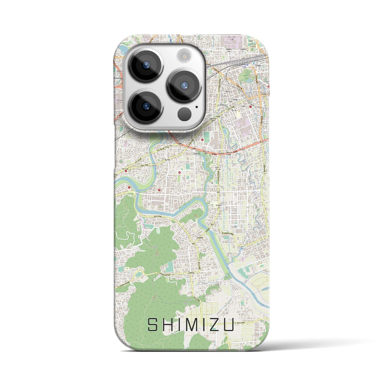 【清水（静岡県清水町）】地図柄iPhoneケース（バックカバータイプ・ナチュラル）iPhone 14 Pro 用