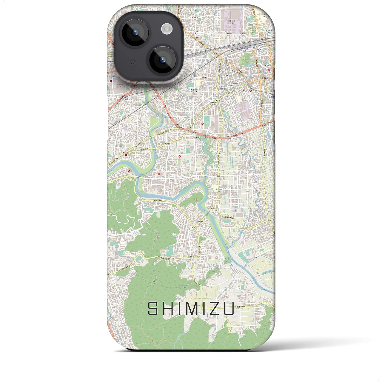 【清水（静岡県清水町）】地図柄iPhoneケース（バックカバータイプ・ナチュラル）iPhone 14 Plus 用