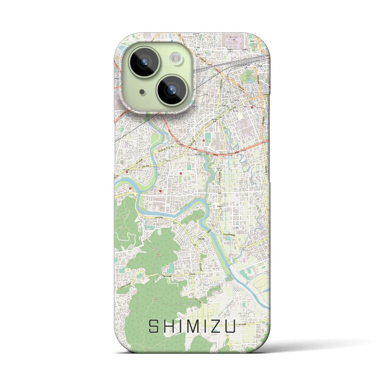 【清水（静岡県清水町）】地図柄iPhoneケース（バックカバータイプ・ナチュラル）iPhone 15 用