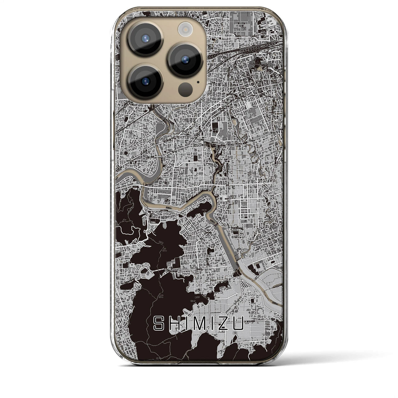 【清水（静岡県清水町）】地図柄iPhoneケース（クリアタイプ・モノトーン）iPhone 14 Pro Max 用