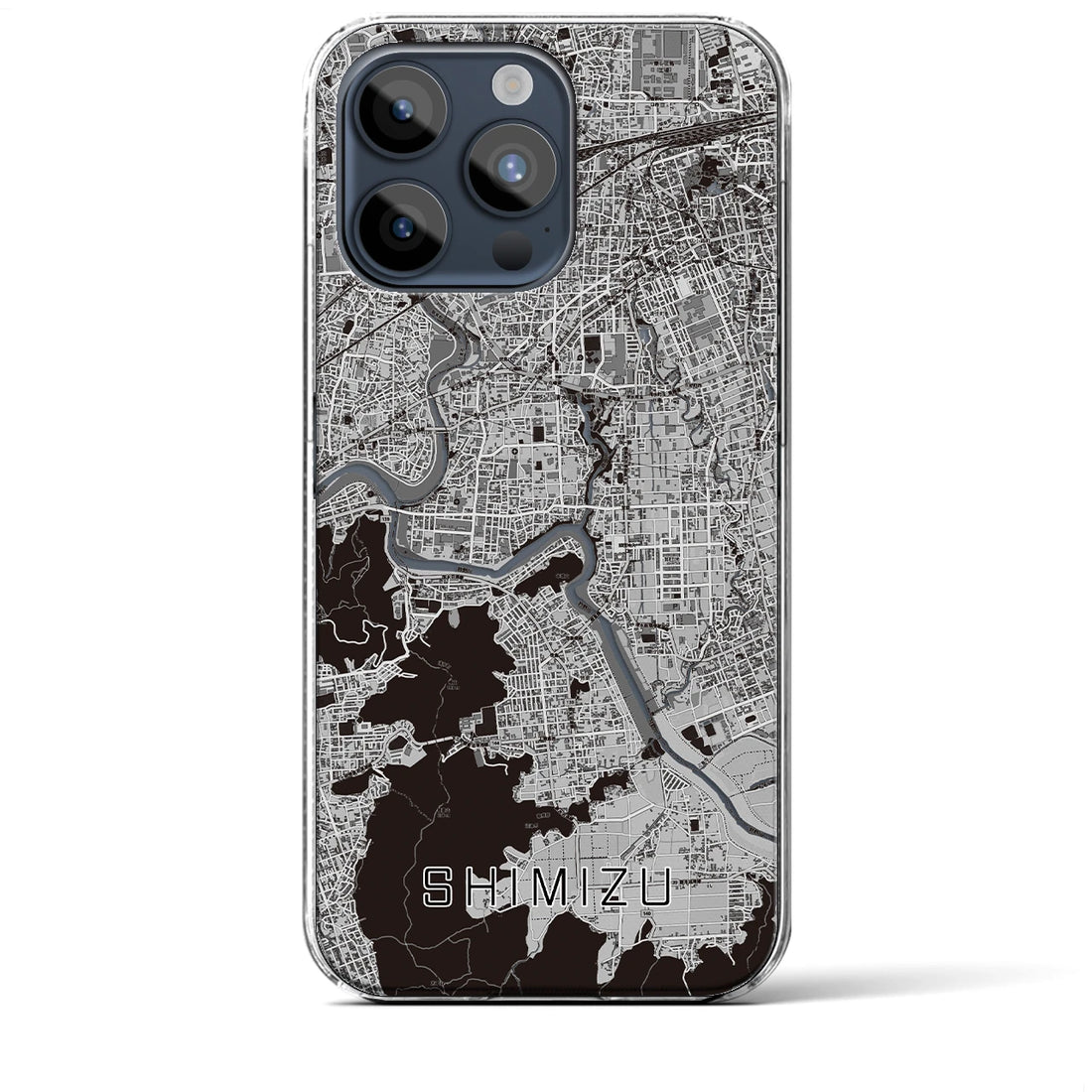 【清水（静岡県清水町）】地図柄iPhoneケース（クリアタイプ・モノトーン）iPhone 15 Pro Max 用