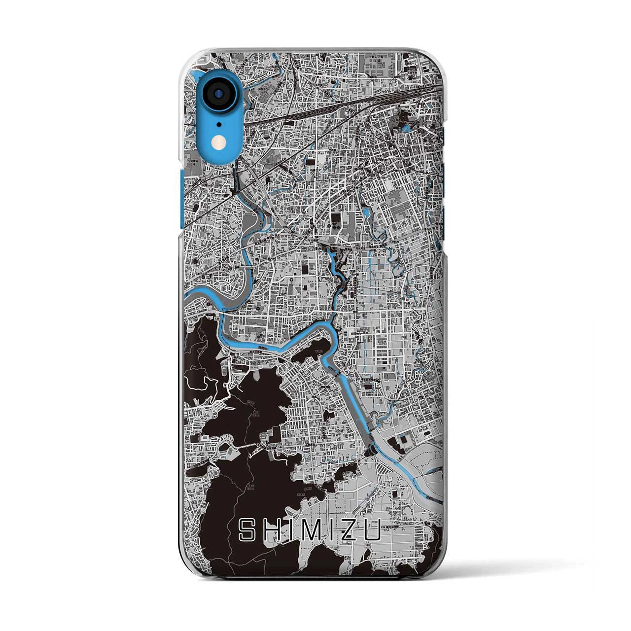 【清水（静岡県清水町）】地図柄iPhoneケース（クリアタイプ・モノトーン）iPhone XR 用