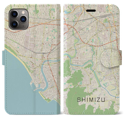 【清水（静岡県清水町）】地図柄iPhoneケース（手帳タイプ）ナチュラル・iPhone 11 Pro Max 用