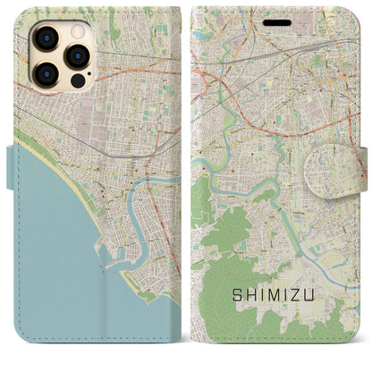 【清水（静岡県清水町）】地図柄iPhoneケース（手帳タイプ）ナチュラル・iPhone 12 Pro Max 用