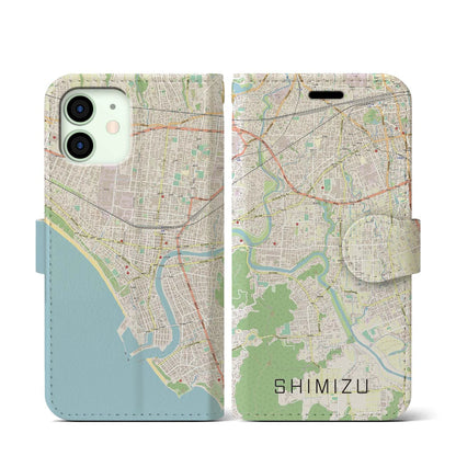 【清水（静岡県清水町）】地図柄iPhoneケース（手帳タイプ）ナチュラル・iPhone 12 mini 用