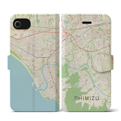 【清水（静岡県清水町）】地図柄iPhoneケース（手帳タイプ）ナチュラル・iPhone SE（第3 / 第2世代） / 8 / 7 / 6s / 6 用
