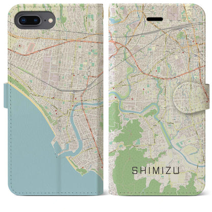 【清水（静岡県清水町）】地図柄iPhoneケース（手帳タイプ）ナチュラル・iPhone 8Plus /7Plus / 6sPlus / 6Plus 用