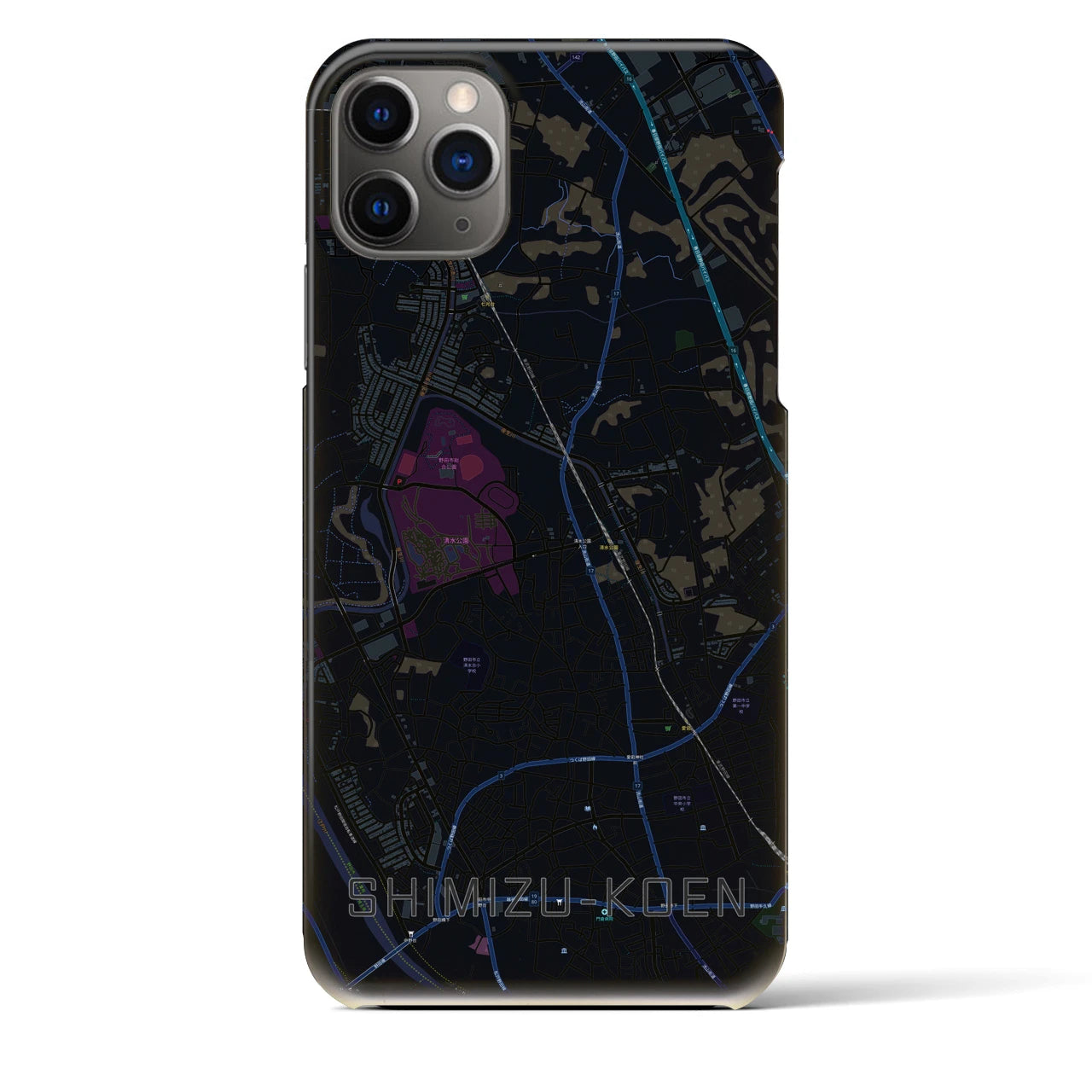 【清水公園】地図柄iPhoneケース（バックカバータイプ・ブラック）iPhone 11 Pro Max 用