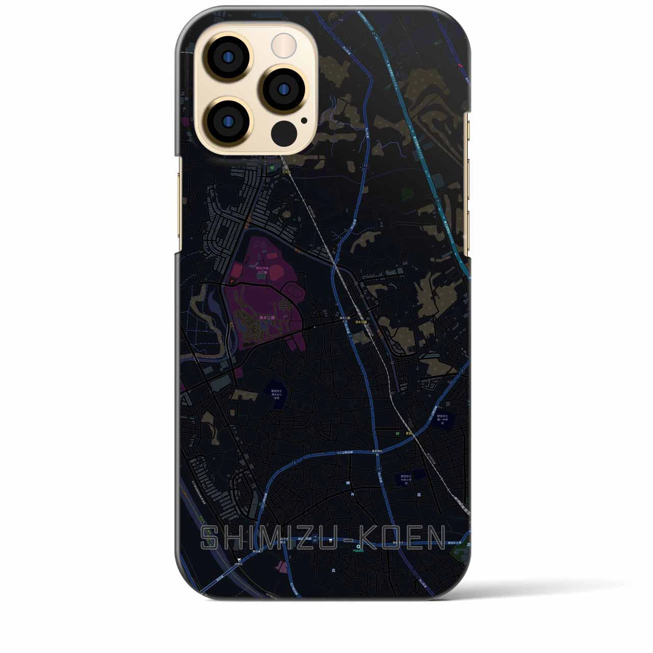 【清水公園】地図柄iPhoneケース（バックカバータイプ・ブラック）iPhone 12 Pro Max 用