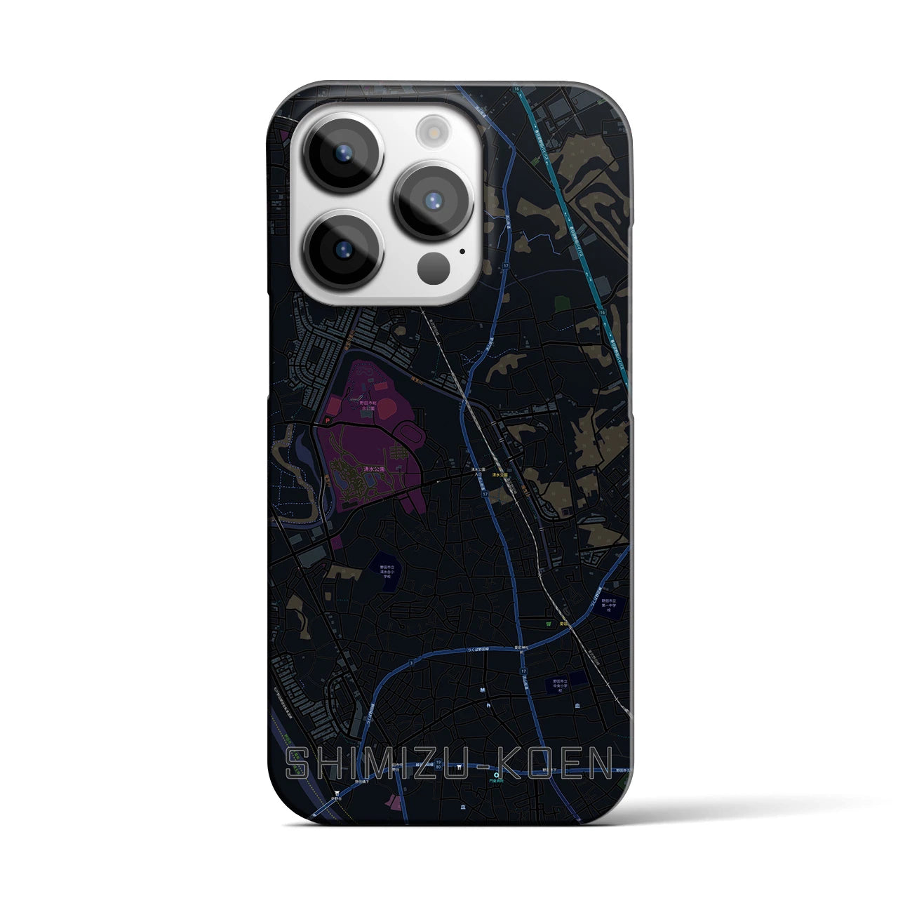 【清水公園】地図柄iPhoneケース（バックカバータイプ・ブラック）iPhone 14 Pro 用