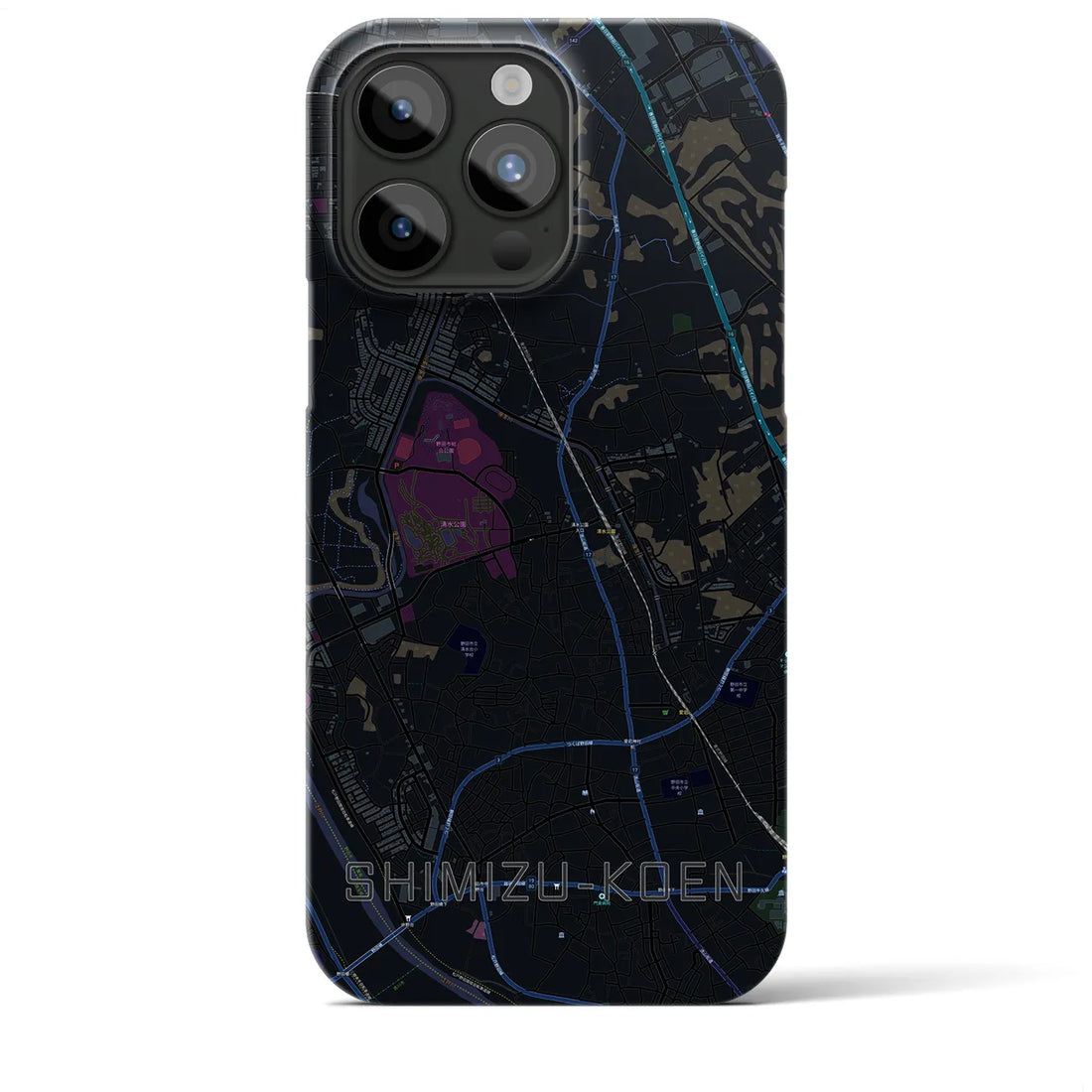 【清水公園】地図柄iPhoneケース（バックカバータイプ・ブラック）iPhone 15 Pro Max 用