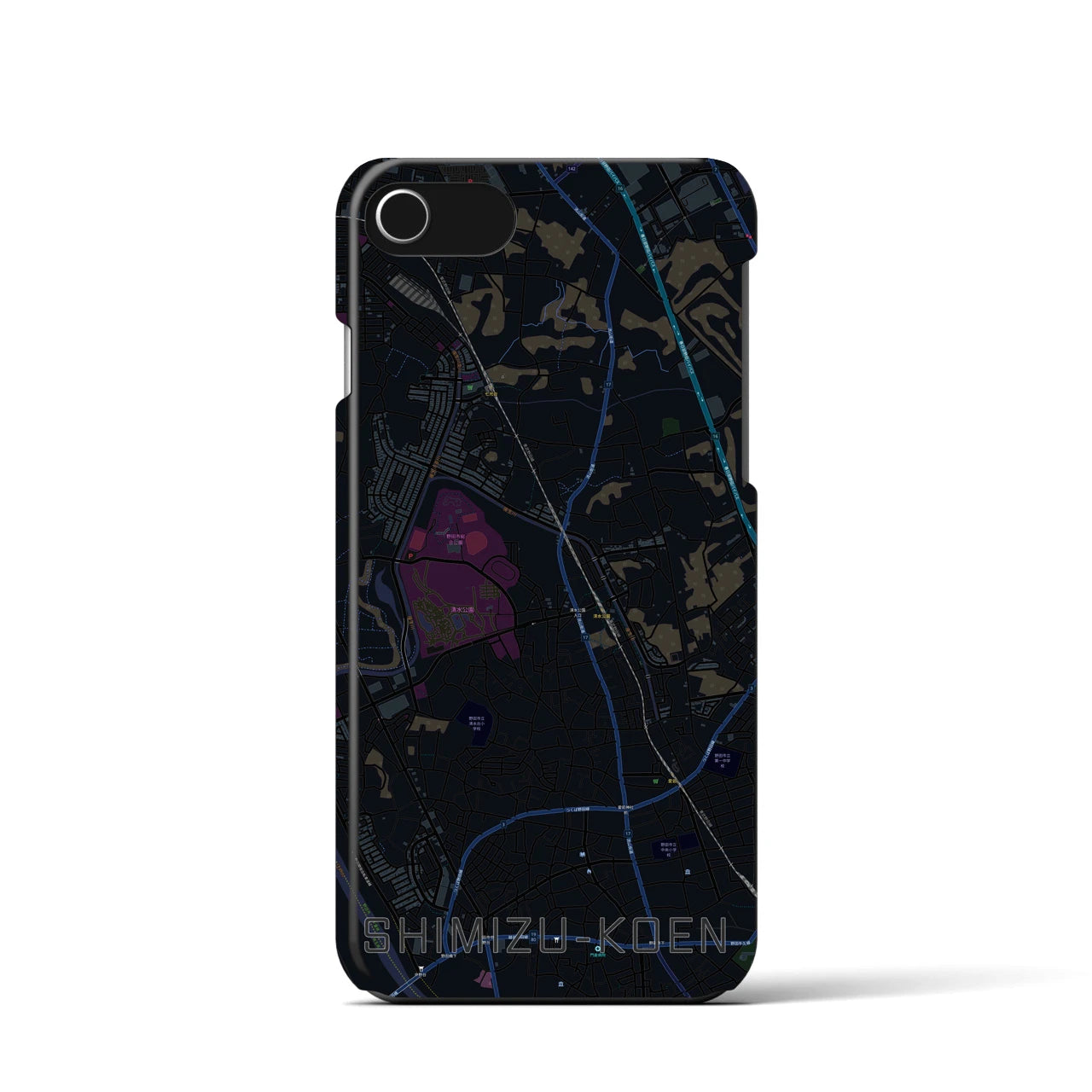 【清水公園】地図柄iPhoneケース（バックカバータイプ・ブラック）iPhone SE（第3 / 第2世代） / 8 / 7 / 6s / 6 用