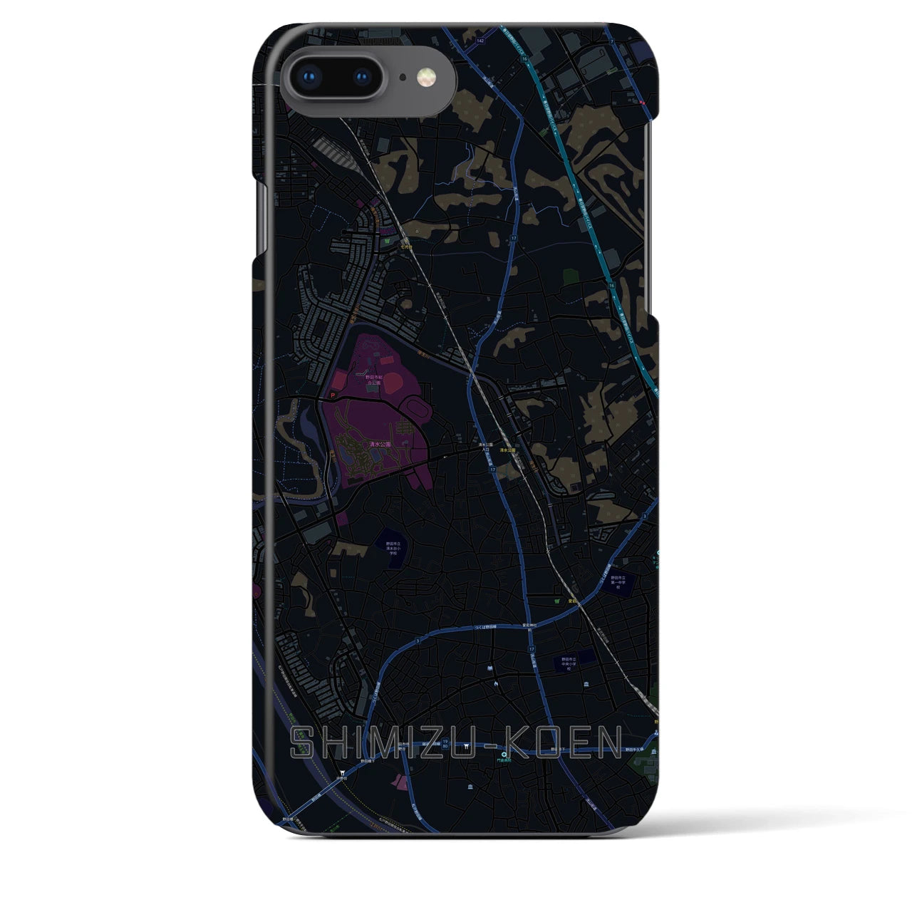 【清水公園】地図柄iPhoneケース（バックカバータイプ・ブラック）iPhone 8Plus /7Plus / 6sPlus / 6Plus 用