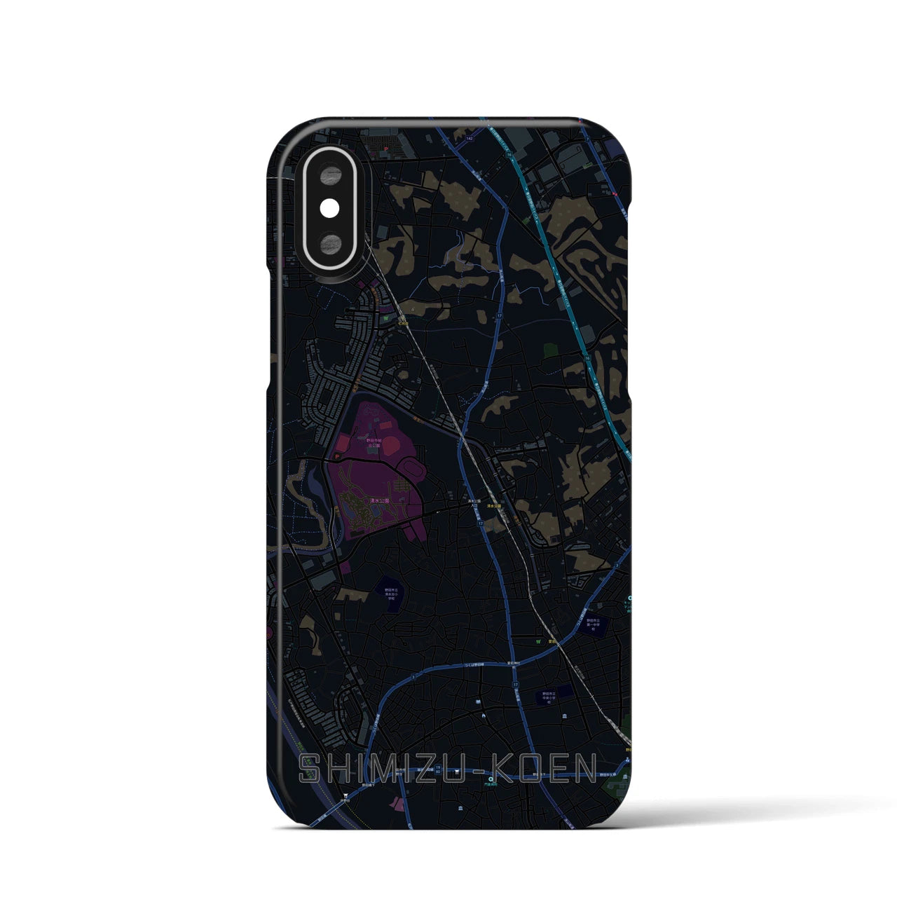【清水公園】地図柄iPhoneケース（バックカバータイプ・ブラック）iPhone XS / X 用