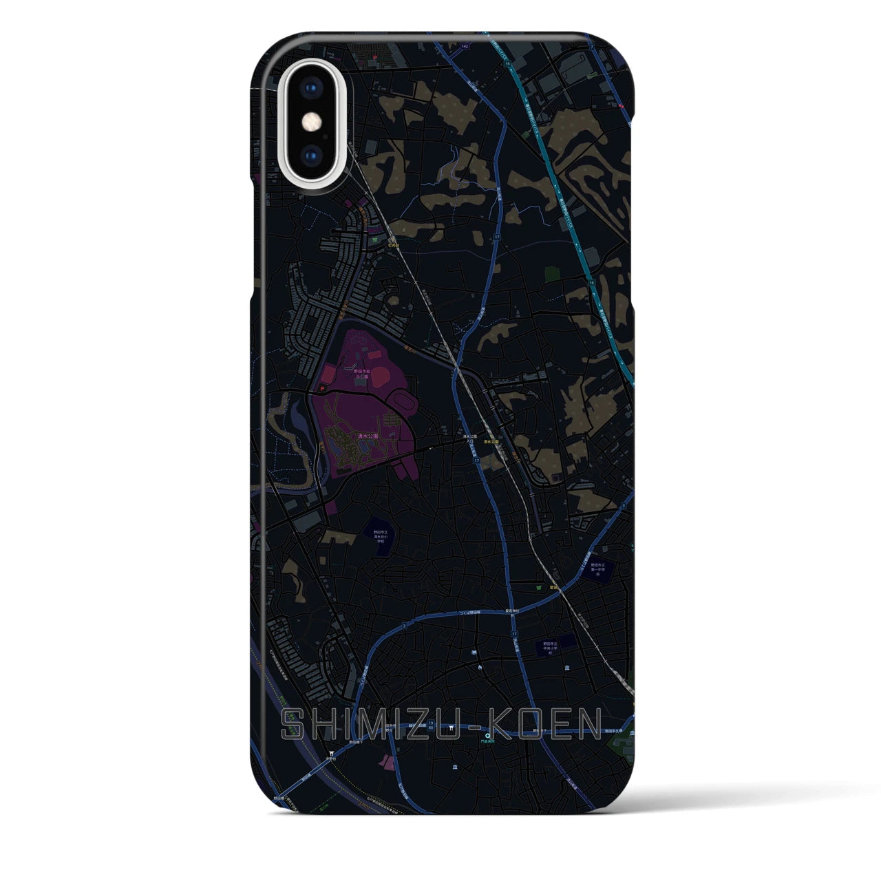 【清水公園】地図柄iPhoneケース（バックカバータイプ・ブラック）iPhone XS Max 用
