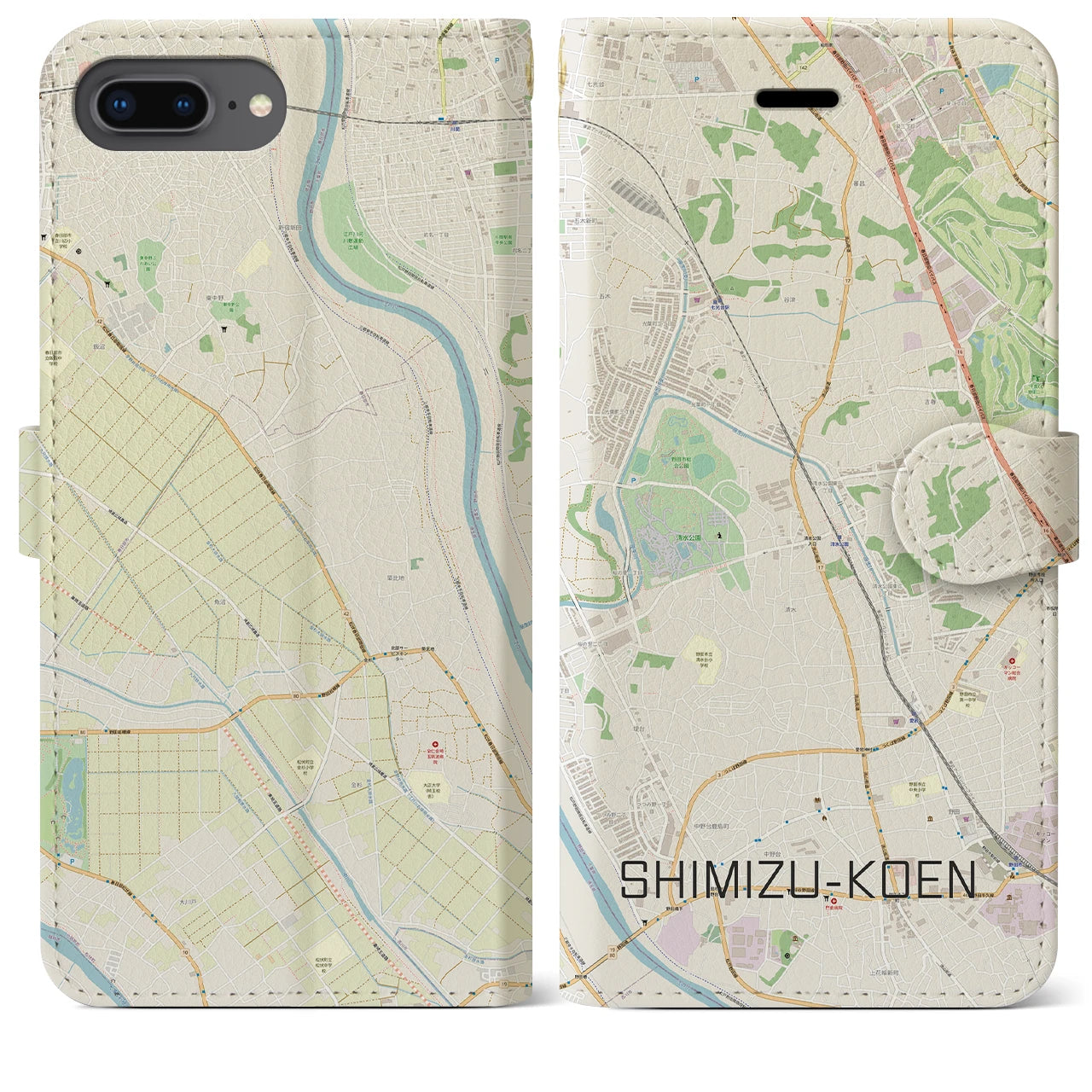 【清水公園】地図柄iPhoneケース（手帳両面タイプ・ナチュラル）iPhone 8Plus /7Plus / 6sPlus / 6Plus 用