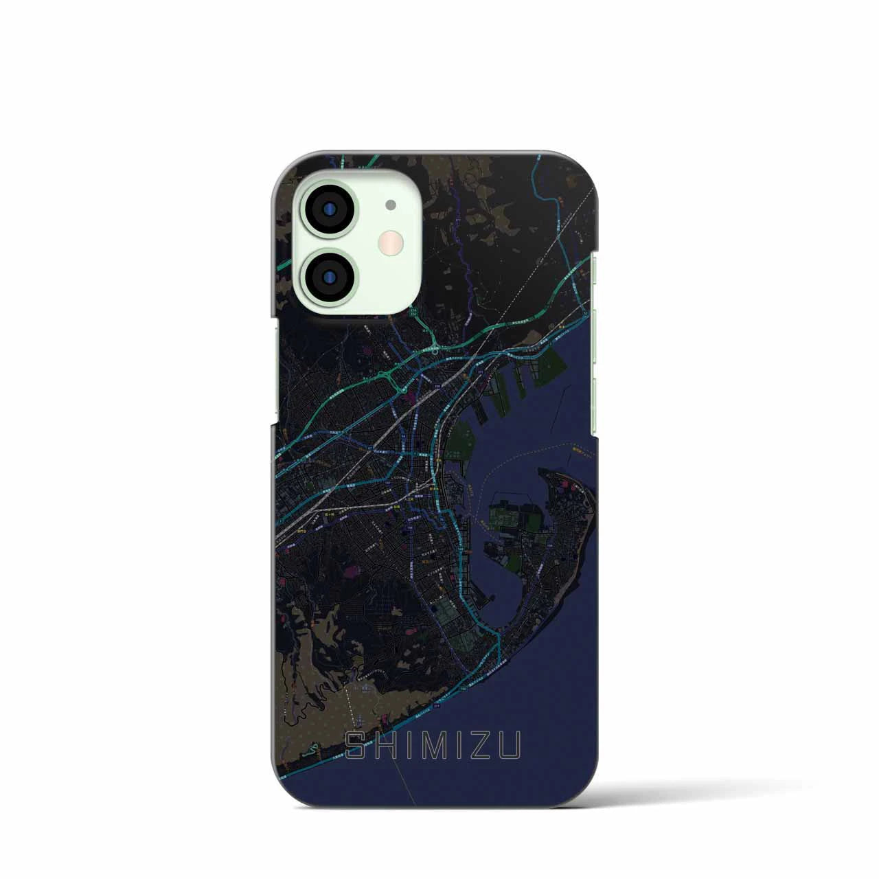 【清水】地図柄iPhoneケース（バックカバータイプ・ブラック）iPhone 12 mini 用