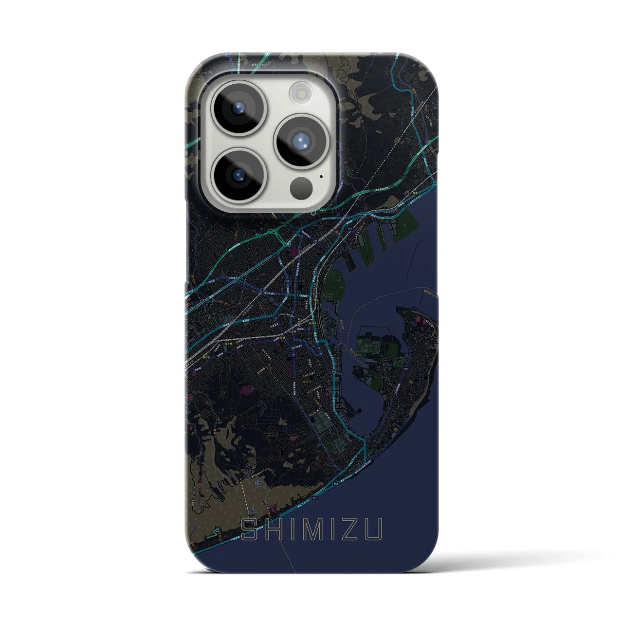 【清水】地図柄iPhoneケース（バックカバータイプ・ブラック）iPhone 15 Pro 用