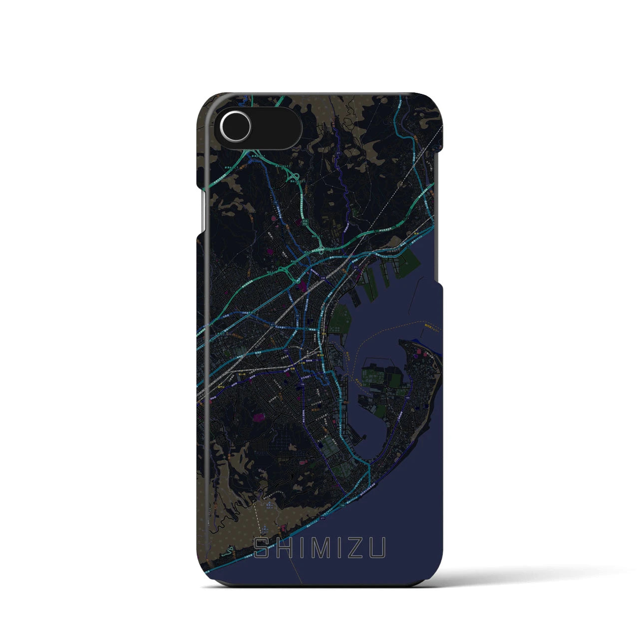 【清水】地図柄iPhoneケース（バックカバータイプ・ブラック）iPhone SE（第3 / 第2世代） / 8 / 7 / 6s / 6 用
