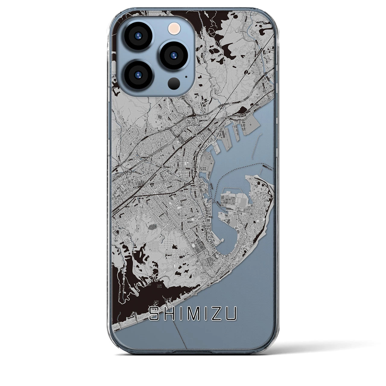 【清水】地図柄iPhoneケース（クリアタイプ・モノトーン）iPhone 13 Pro Max 用