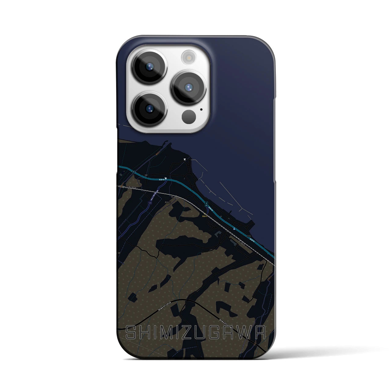 【清水川】地図柄iPhoneケース（バックカバータイプ・ブラック）iPhone 14 Pro 用