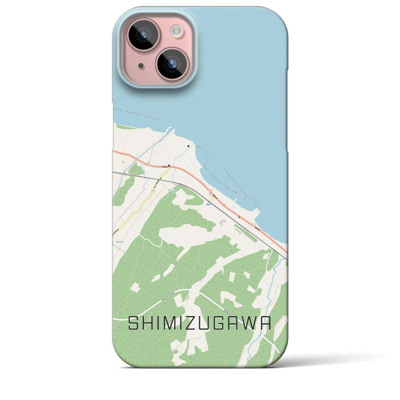 【清水川】地図柄iPhoneケース（バックカバータイプ・ナチュラル）iPhone 15 Plus 用